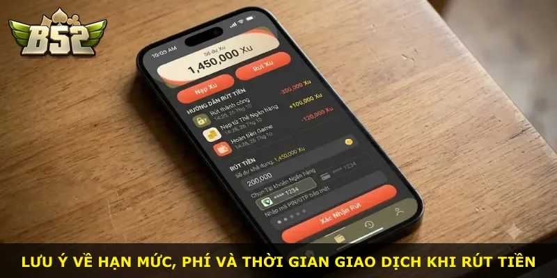 Lưu ý về hạn mức, phí và thời gian giao dịch khi rút tiền